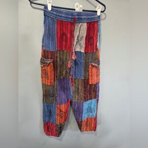 Boho Patchwork Hippie Cargo Artsy Peasant Baggy Pants Sz M